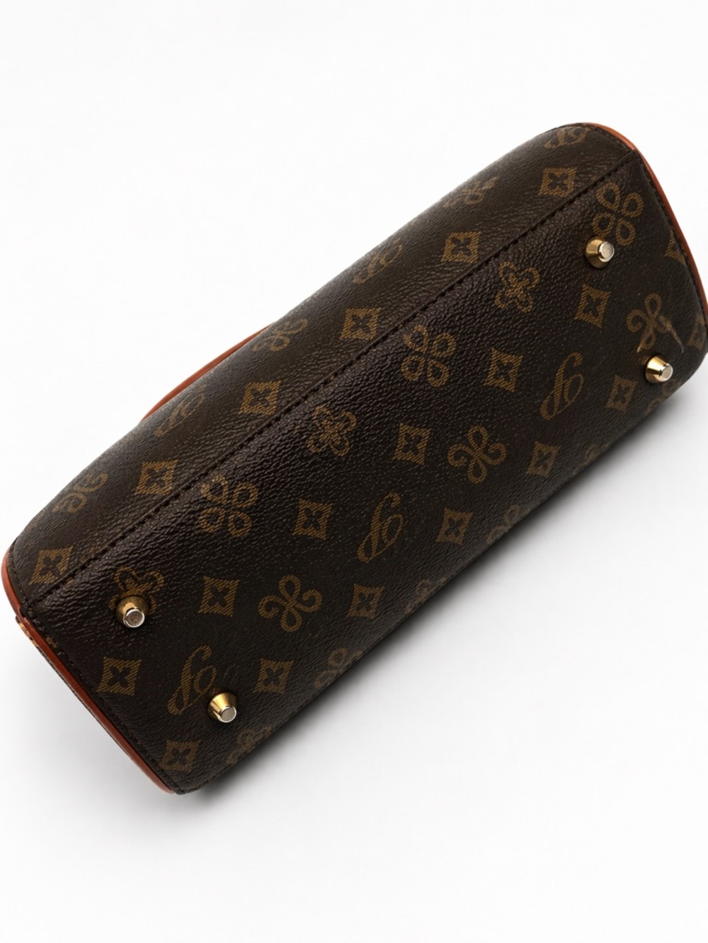 Monogram Print Top Handle Satchel – Brown / Gold Hardware - Picture 3 of 6